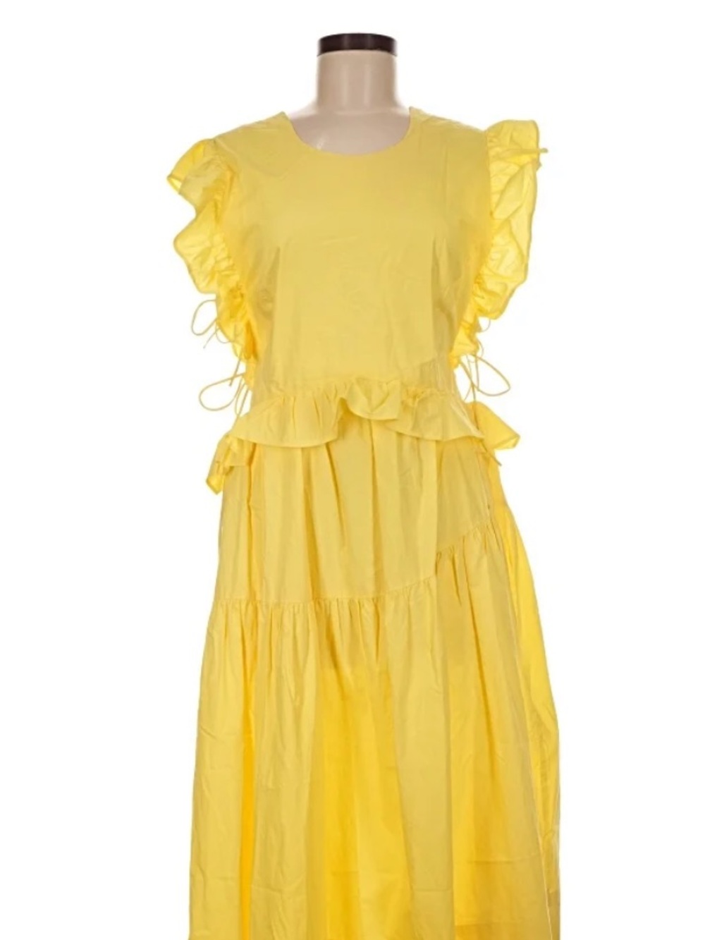 Allina Liu Yellow Ruffle Tiered Midi Dress